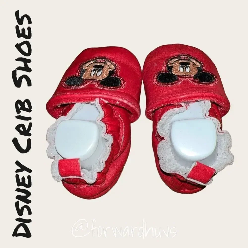 Disney Store Vintage Mickey Mouse Leather Crib Shoes Slippers 6-12 mo